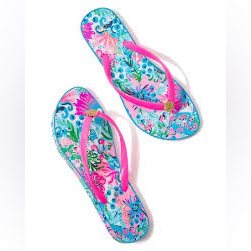 Lilly Pulitzer Vibrant Pink and Blue Floral Sandals